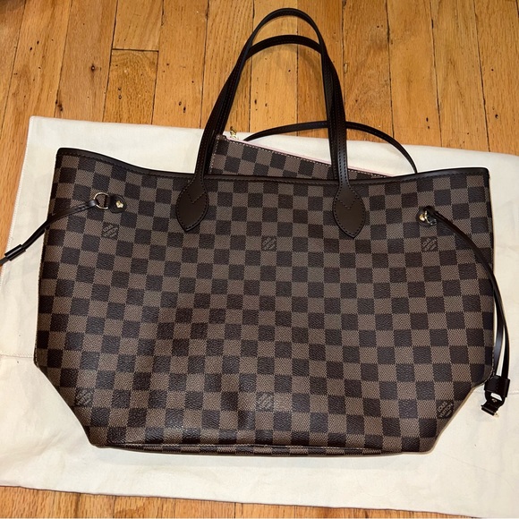 LOUIS VUITTON DAMIER EBENE NEVERFULL MM TOTE ROSE BALLERINE - Picture 16 of 16